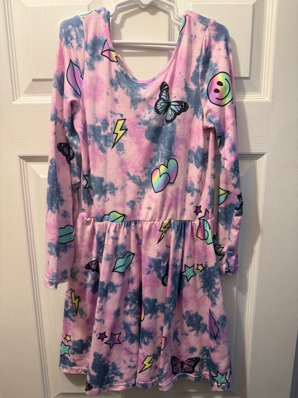 Girls' Pink & Blue Tie-Dye Heart Butterfly Graphic Dress